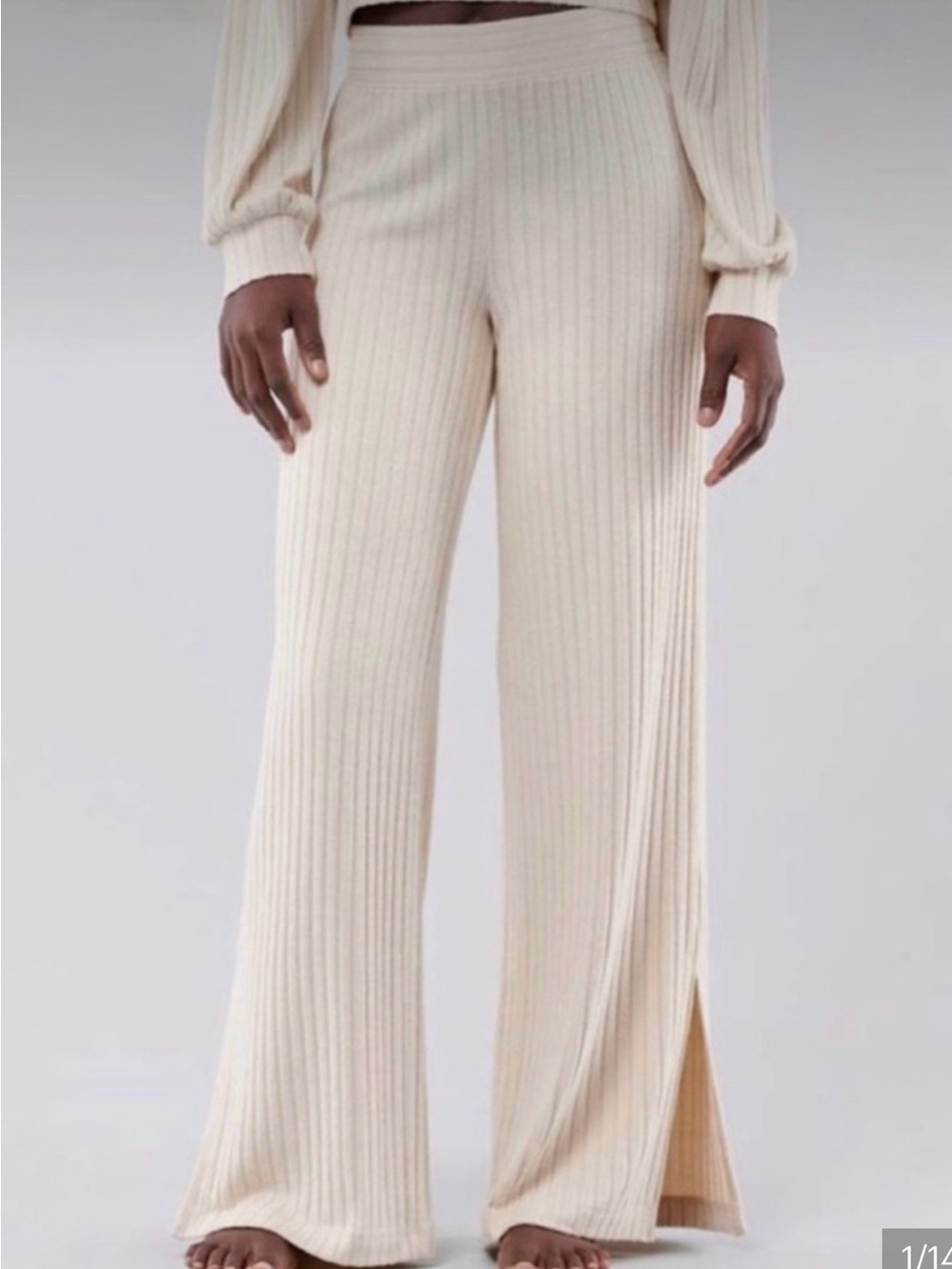 Gilly Hicks Ribbed Wide-Leg Knit Pants- Cream